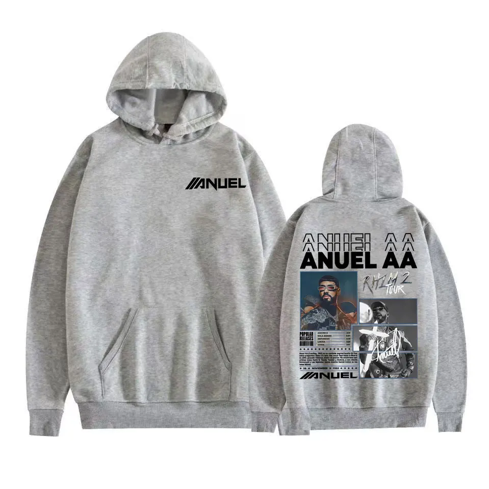 Sudaderas con capucha de rapero Anuel AA Rhlm 2 Album 2025, sudaderas informales de lana de alta calidad para hombre, ropa de calle Harajuku, Sudadera con capucha Vintage