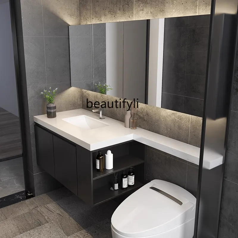 Light Luxury Bathroom Cabinet Stone Plate Seamless Basin Whole Washbin Toilet Extension Combination Washstand Sink