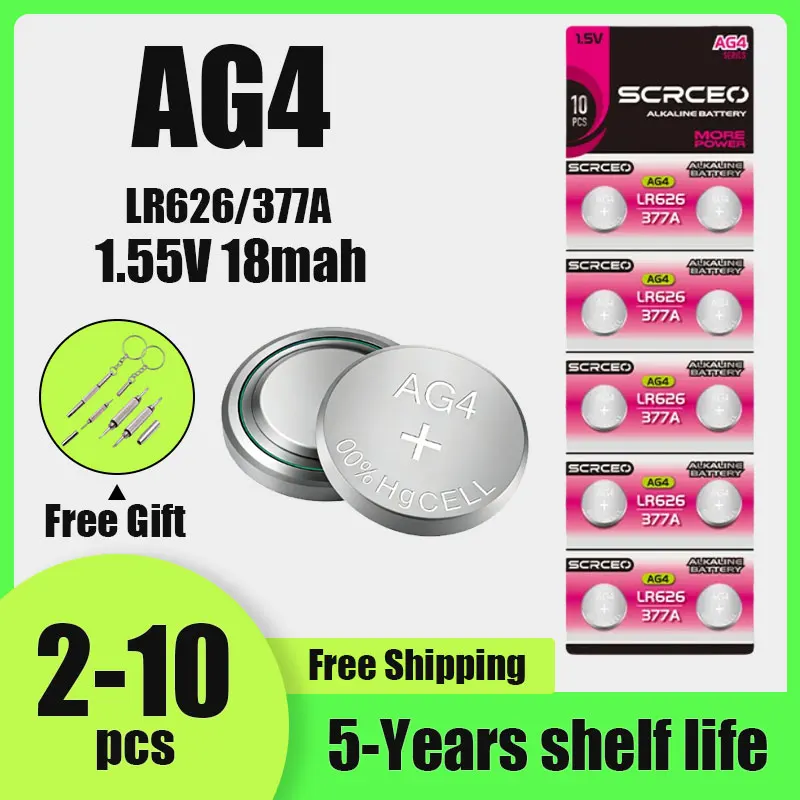 

1.55V AG4 LR626 SR626SW 377 377S High Capacity Button Coin Battery 2-10pcs for Analog Watch Tea Light Candle Lamp Gadgets