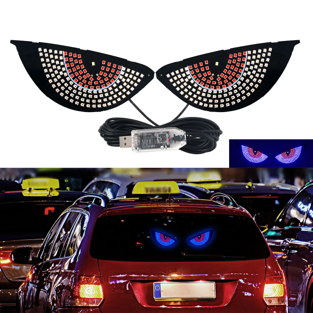 LED Devil Eyes Light Cars Rear Window Demon Eye Sign Lighting Light up Blinking Flicker Road Rage Signal Lighting USB Cool Funny