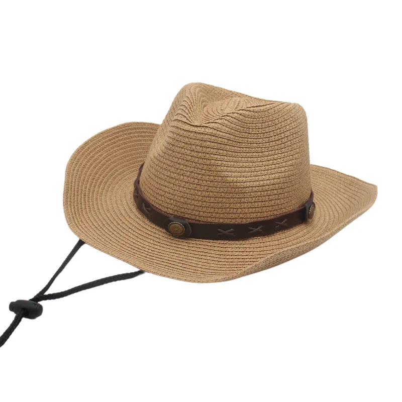 Spring And Summer Cross-border New Arrival Wax Rope Accessories Panama Straw Hat Western Denim Jazz Sun-proof Curling Cap