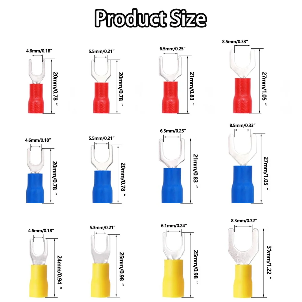 610Pcs M4/M5/M6/M8 Electrical Fork Spade Connector Quick Splice Crimp Fork Terminals Insulated Automotive Wire Connectors Set