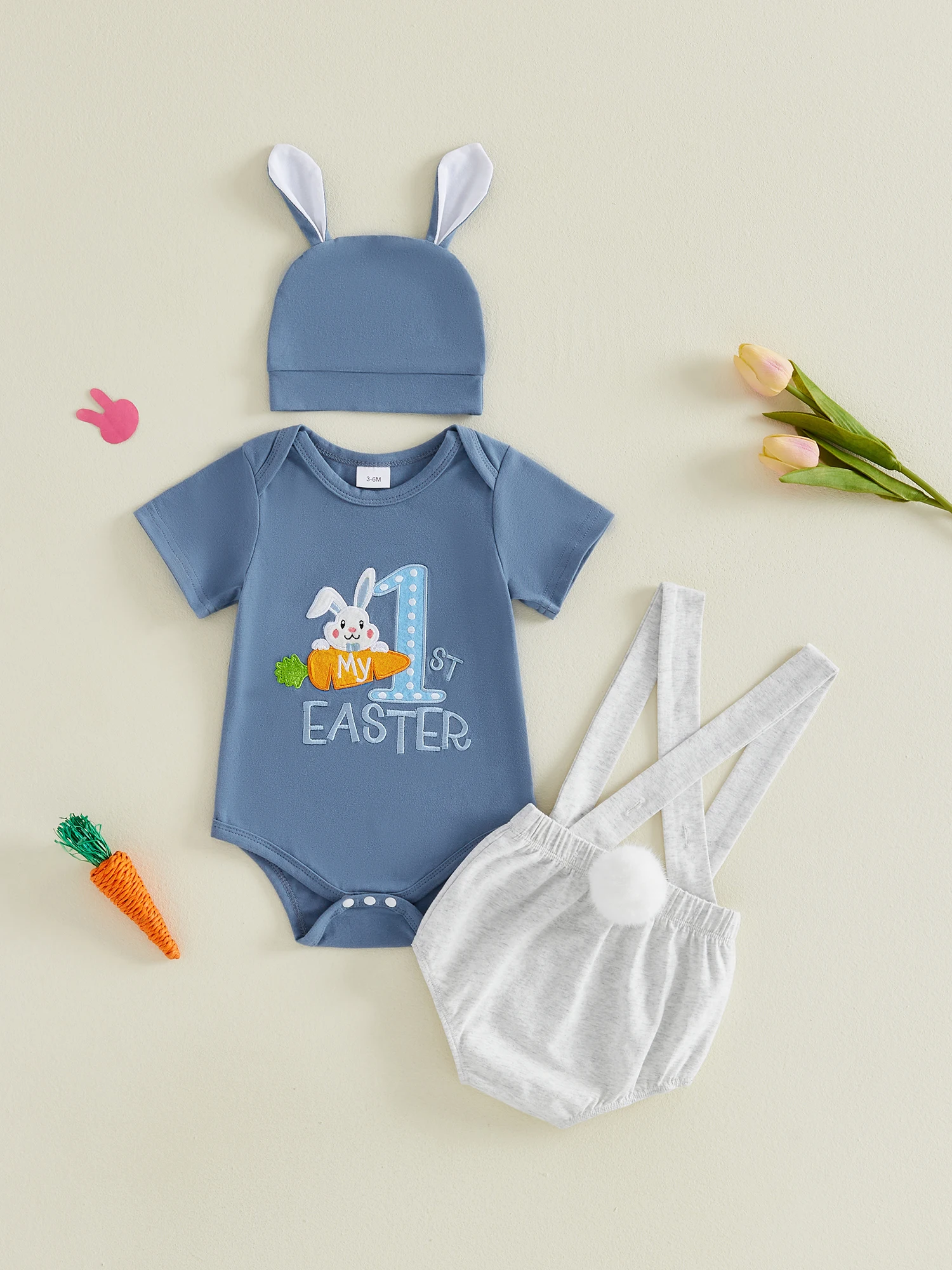 

Пасхальный комплект для девочек: цветочный комбинезон с ушками кролика, рюшами на рукавах, юбкой-пачкой и гетрами, 4 предмета