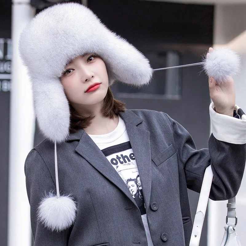 

Женская меховая шапка для родителей и детей, защита ушей и теплый снег.