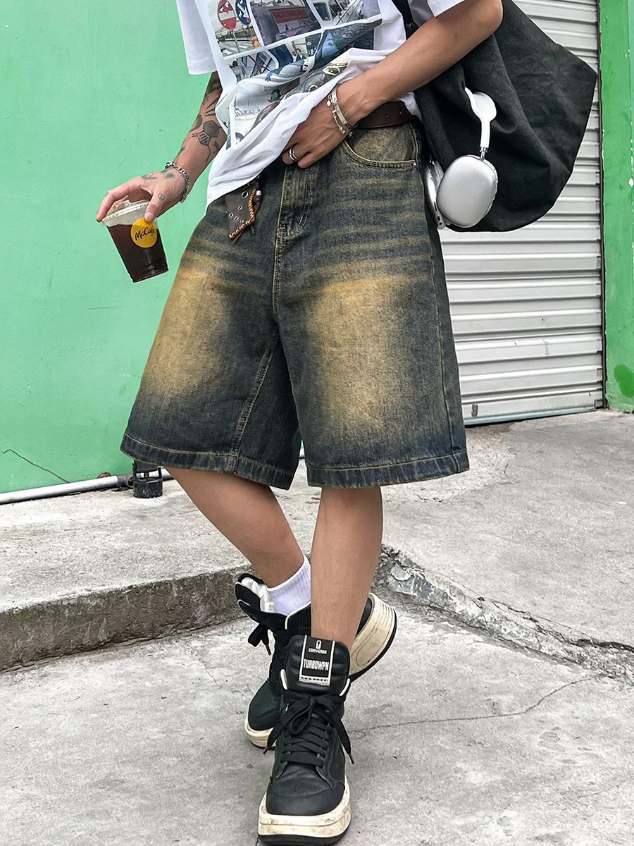 

2026 Summer Men's Casual Jeans Shorts Loose Mid High Waist Fashion Knee Lengh Denim Short Pants Vintage Male New Korean Bottoms