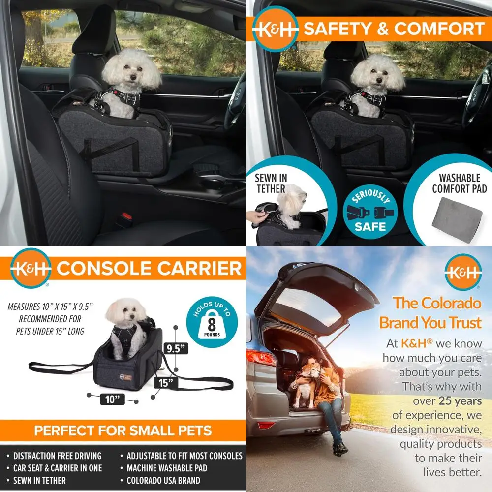 

Автокресло для собак на центральной консоли для маленьких собак и кошек, безопасный подлокотник-бустер, переноска для домашних животных с тросом безопасности, корпус на молнии, 2