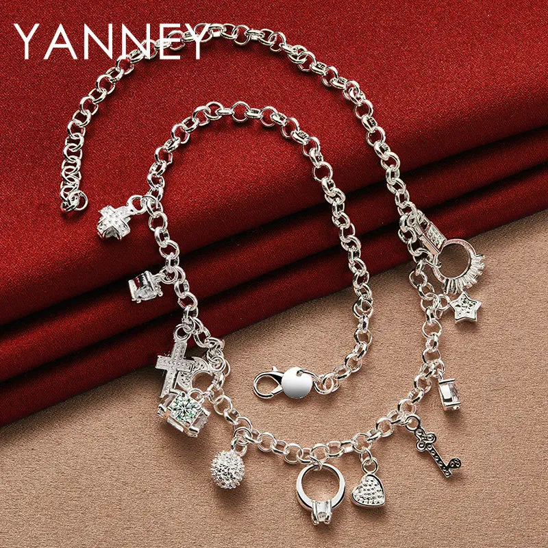 

Charm 925 Sterling Silver 18 Inches Moon/Cross/Star Zircon Necklace For Women Fashion Wedding Jewelry Party Gift