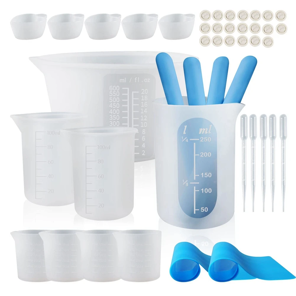 

Silicone Resin Measuring Cups Tool Kit- 600Ml 250Ml 100Ml and 30Ml Measure Cups for Resin Supplies