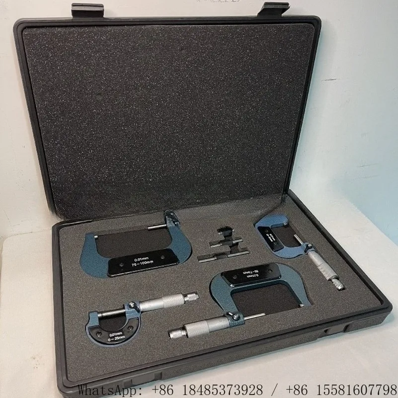 Outer diameter micrometer four-piece set Precision 0.01 High precision digital ruler Thickness gauge Spiral micrometer