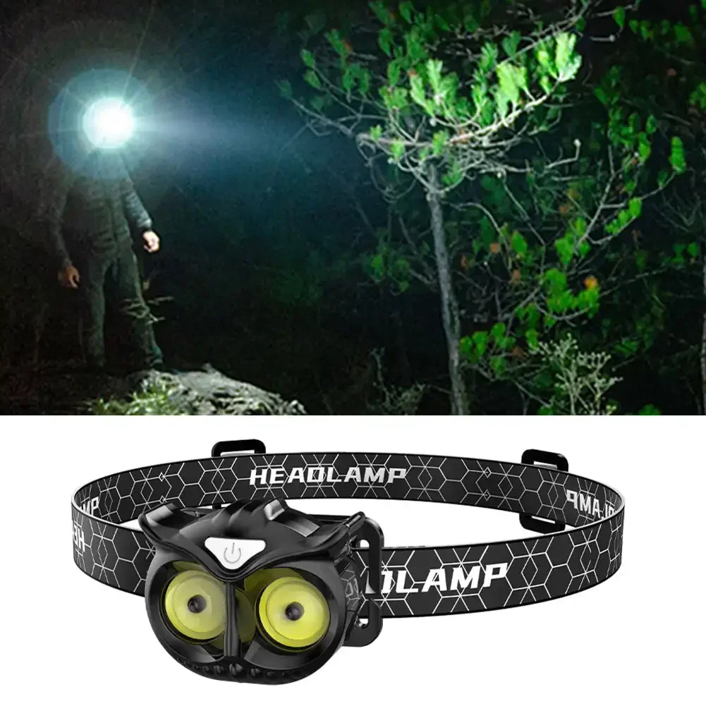 COB Owl Headlamp Waterproof USB Rechargeable Headlight with Hook and Magnetic for Adults Children Running Fishing Riding Camping