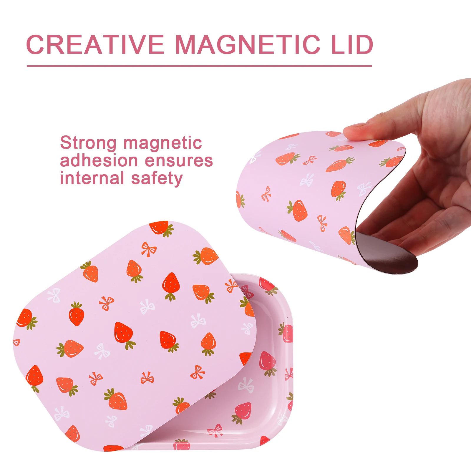 Pinky Strawberry Metal Rolling Tray with PVC Soft Magnetic Lid - 7" X 5.5" view 4