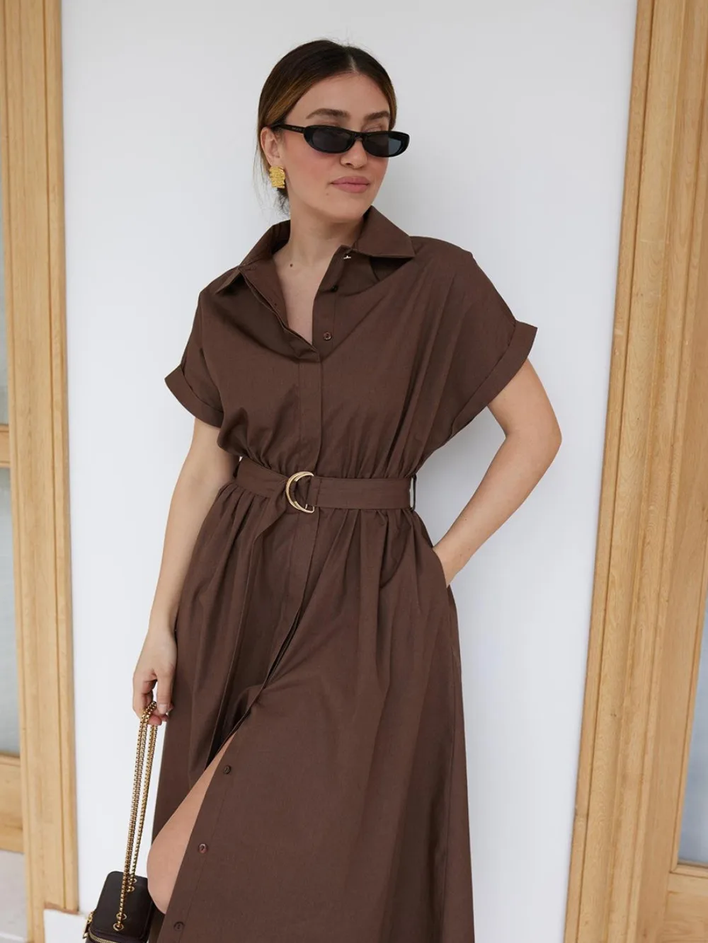 Spring and Summer Women's Cotton Short Sleeved Shirt Dress Elegant Solid Soft Daily Office Travel Beach Vacation Casual Dress