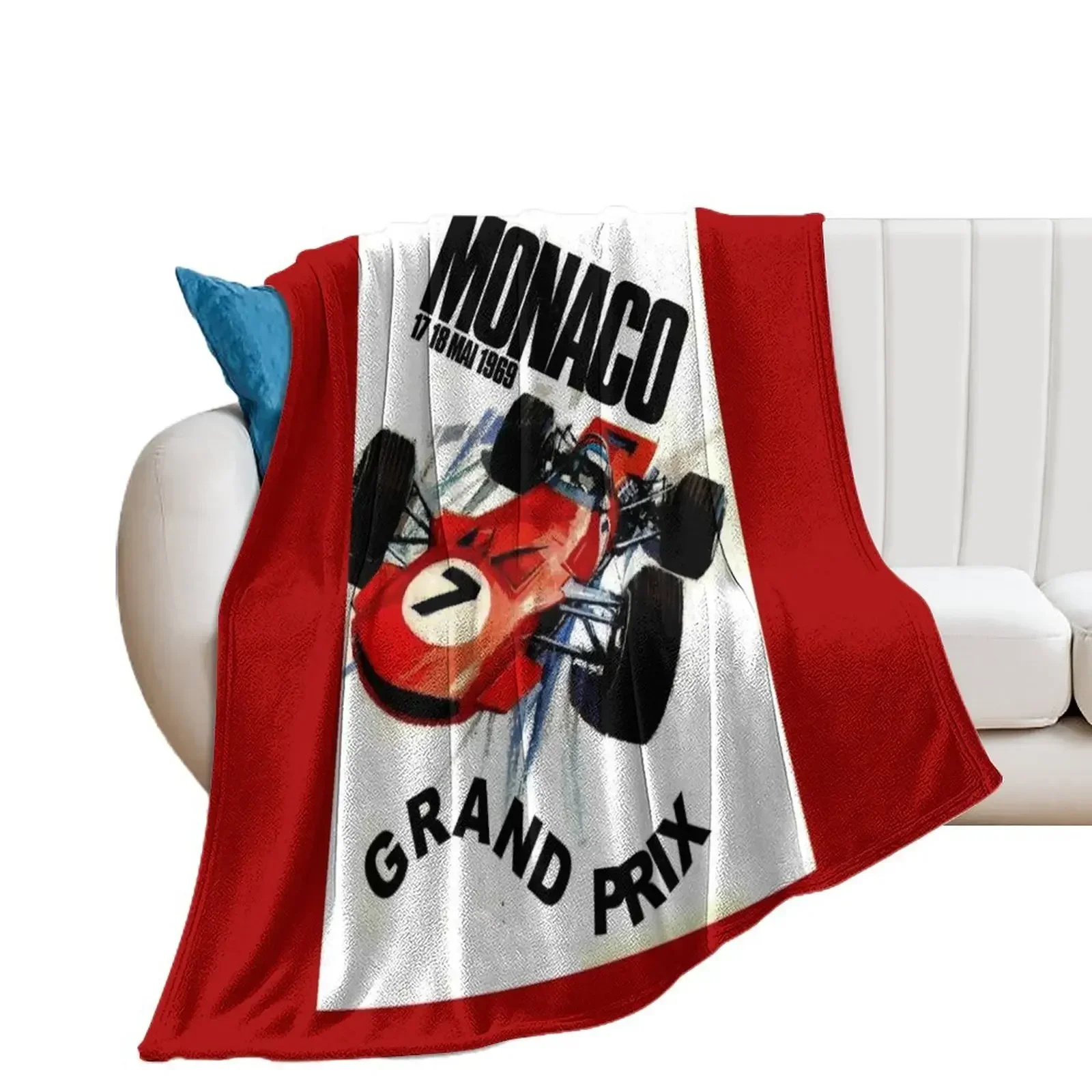 MONACO : Vintage 1969 Grand Prix Auto Racing Print Throw Blanket Baby Flannels Moving Picnic Blankets