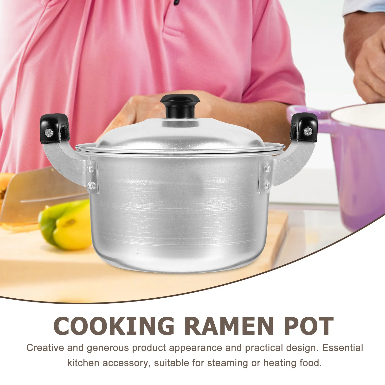 

Aluminum Pot Double Handle Lightweight Small Cooking Pot Ideal for Ramen Soup Noodle Steaming Kitchen Cooking Pan