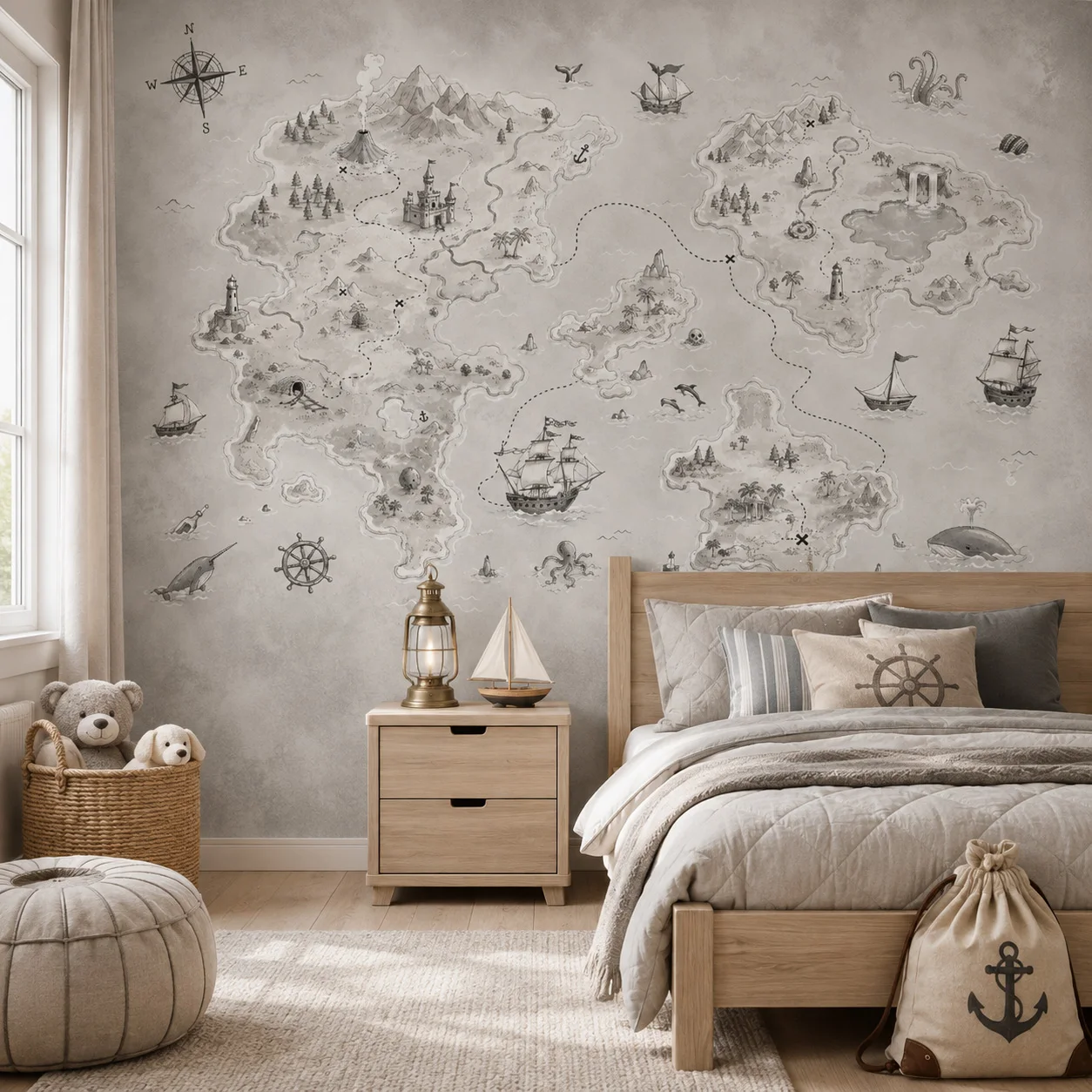 Vintage World Map Wallpaper Mural Pirate Treasure Map Nautical Wall Art Kids Room Bedroom Decor Non Woven Wallpaper