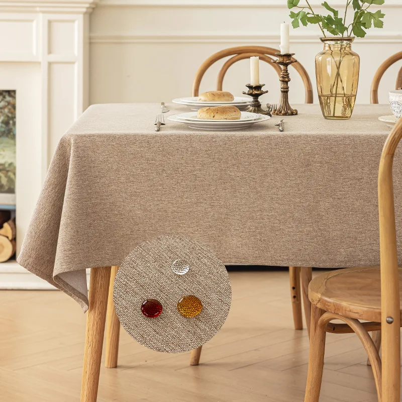 Cotton and Linen Tablecloth Waterproof Dustproof Oil Resistant Solid Color Rectangular Tablecloth Coffee Dining Table Cloth