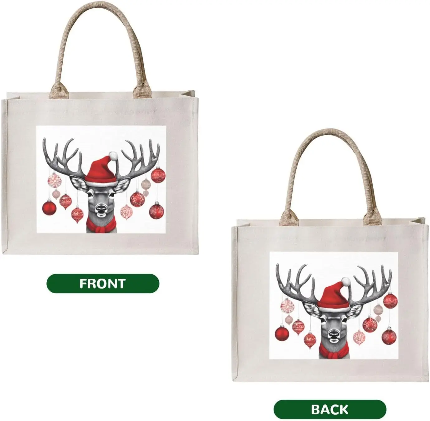 (Funny Christmas Moose) Canvas Tote Bag Beach Travel Shoulder Bag Gifts Shoulder Tote