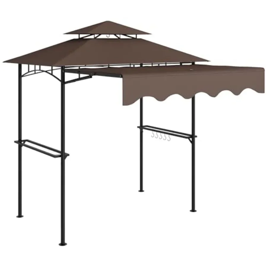 8' X 7.6' Grill Gazebo Double Tiered Outdoor BBQ Gazebo, Brown