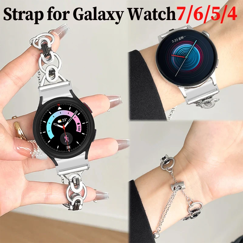 

Ремешок из нержавеющей стали без зазоров для Samsung Galaxy Watch7/FE/5 Pro/6/4 classic 44/40 мм для Galaxy7 6 5 4 44 40 мм 5 Pro 45 Браслет