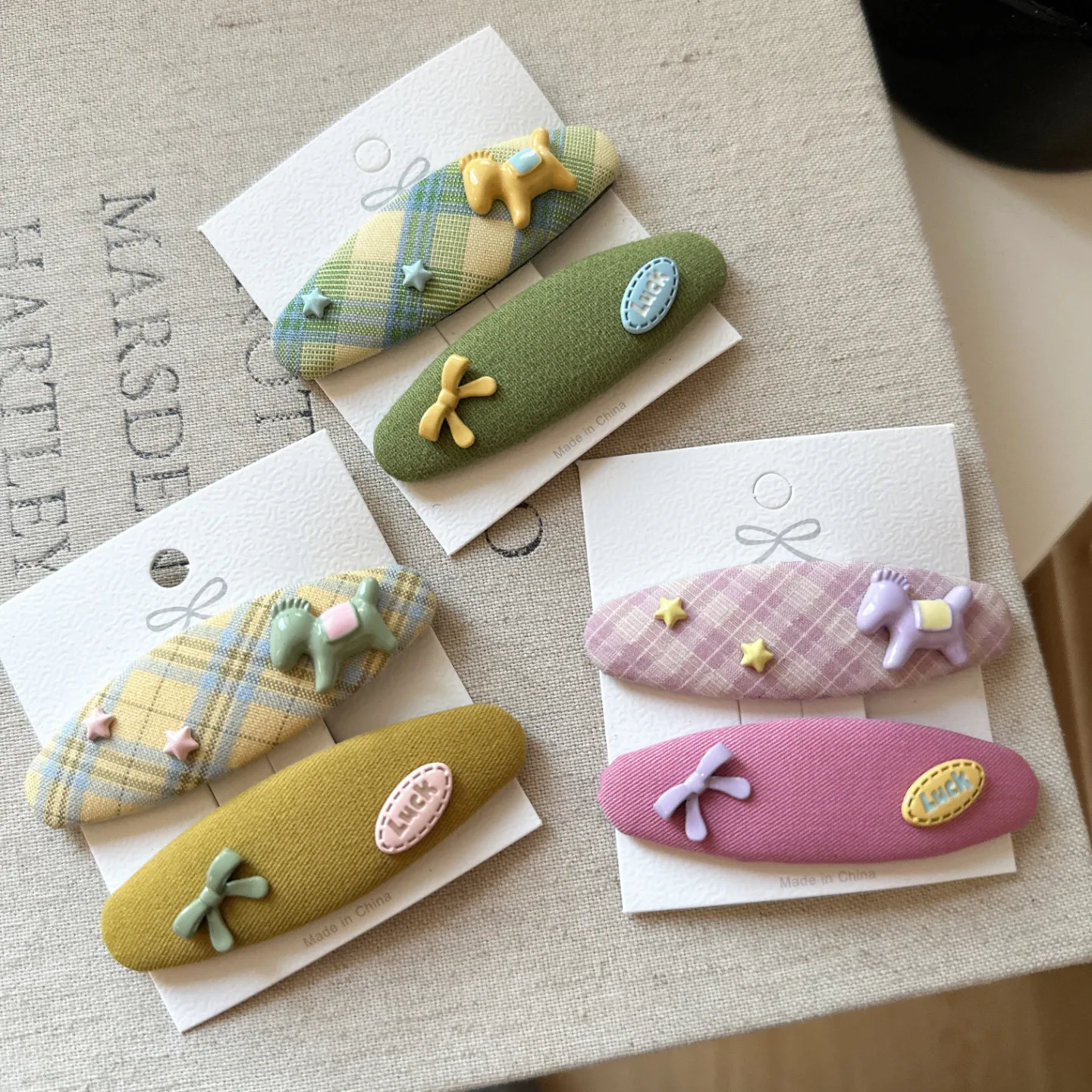 Hair Clips Plaid Pony Bow Fabric Side Clip for Women Broken Hair Bang Fix Cute Sweet Non Slip Lightweight Portable Daily