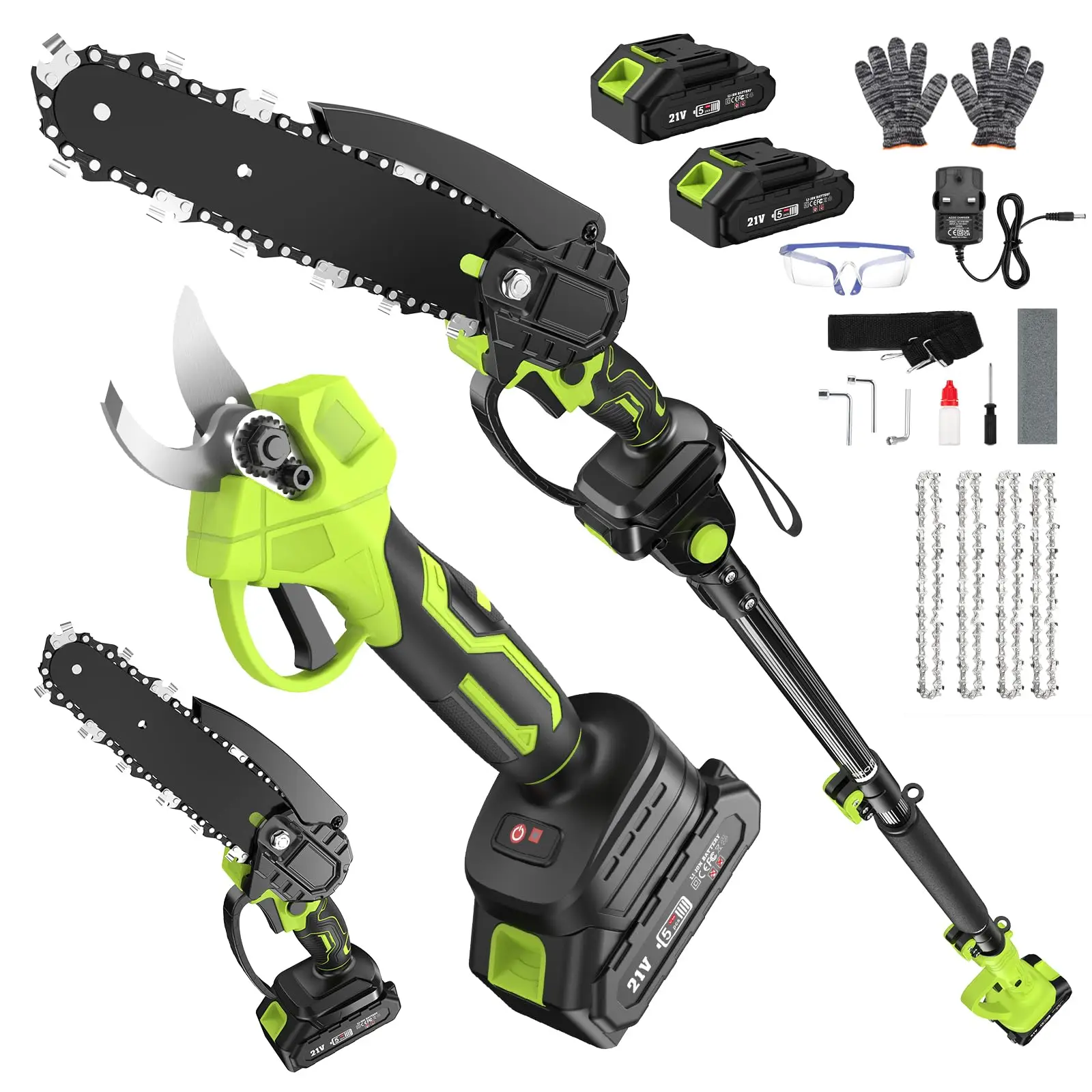 

4 in 1 Cordless Pole Pruning Shears Chain Saw Set Handheld Trimmer High & Low Tree Branch Cutting Trimming Pruning