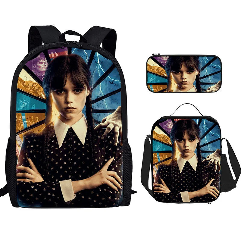 New Adams Wednesday School Bag Three Piece Set Nylon High Quality Printed Student Cosplay Bookbag Messenger Bag For Kids Gift