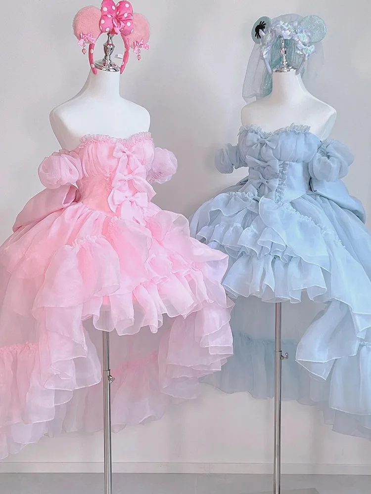 Children's Lolita Dress Bow strapless girl fluffy trailing Fairy European American girls' Birthday Party Ball princess dress