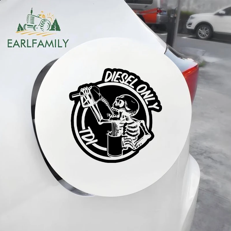 EARLFAMILY Skull Fuel Tank Cover Car Stickers Funny Cool Cartoon Graphics Practical Decal Sunscreen Vinyl Racing Accessories