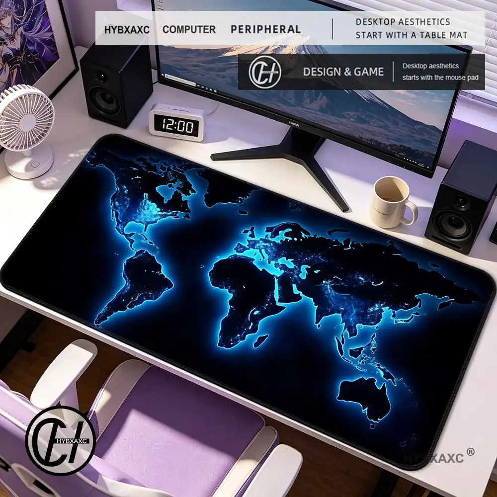 

Glow in World Map Mouse Pad Large Computer Office Game Table Mat Rubber Non-slip Stitched Keyboard Mats Desk Pads