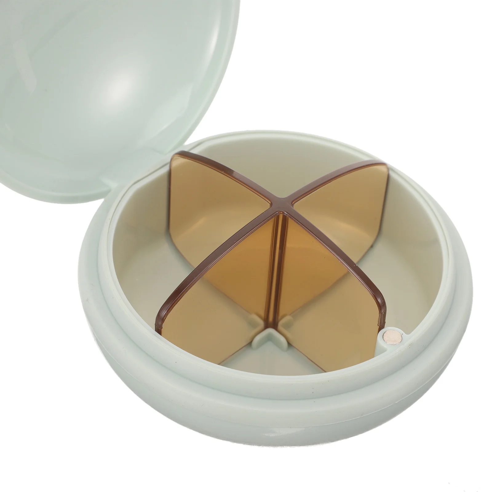 

Portable Pill Case Lightweight ABS Silicone Small Size Four Compartments Medicine Organizer Outdoor Travel Round Container