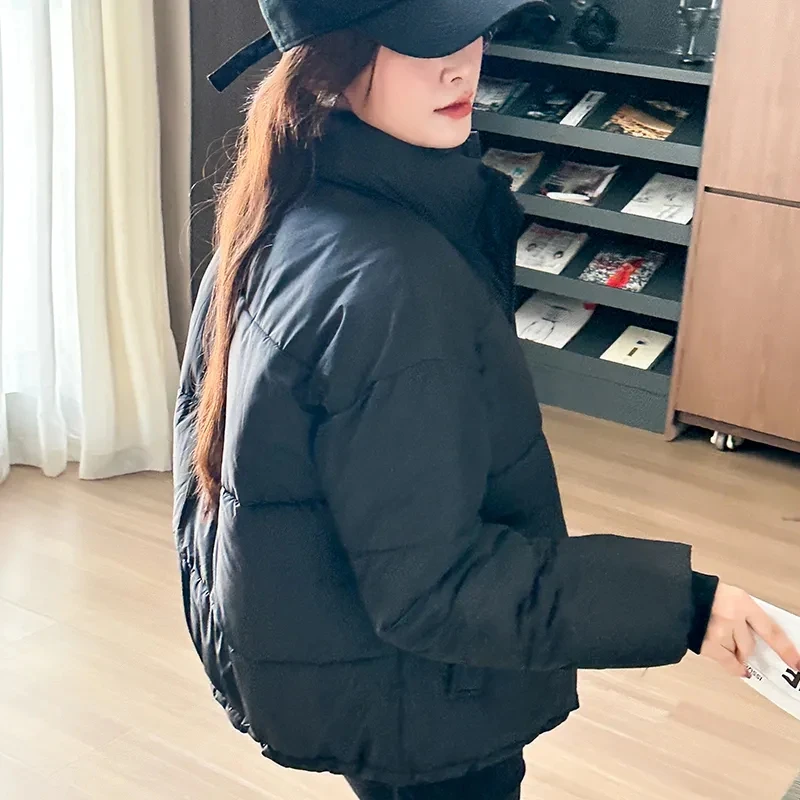 2024 New Small Black Short Down Jacket Outerwear Women Autumn and Winter Puffer Loose Cropped Warm Design Cotton-Padded Coat