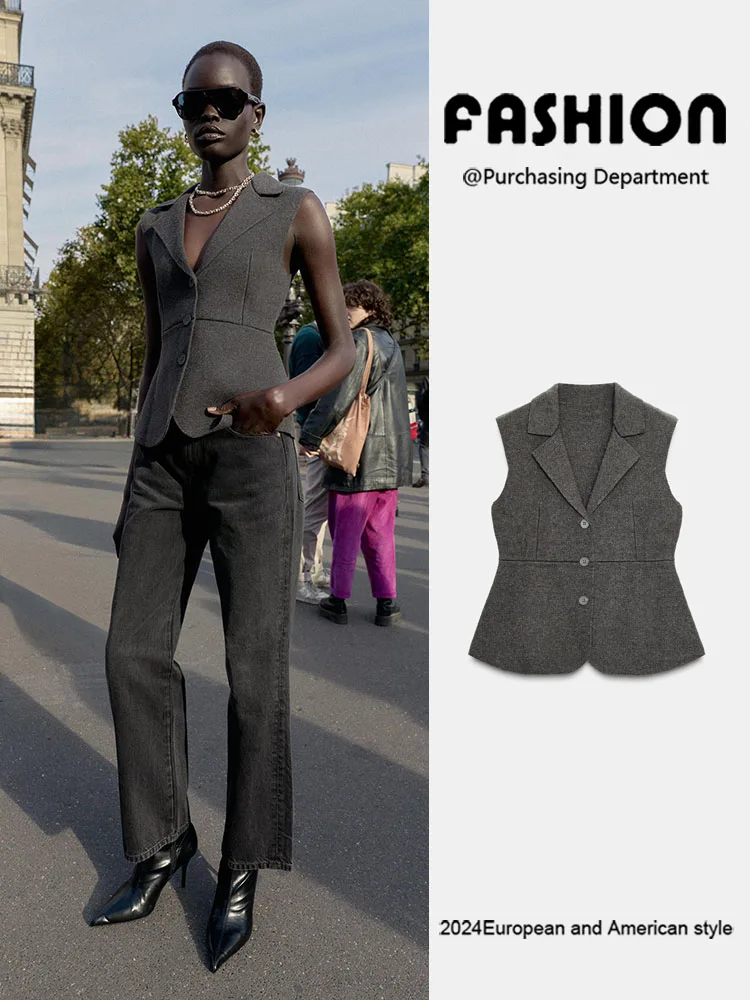 

Faionable ZA2026 Spring New Women's Knitted Slim Fit Svel Collared Vest Versatile Sle for Ladies Trendy And Chic