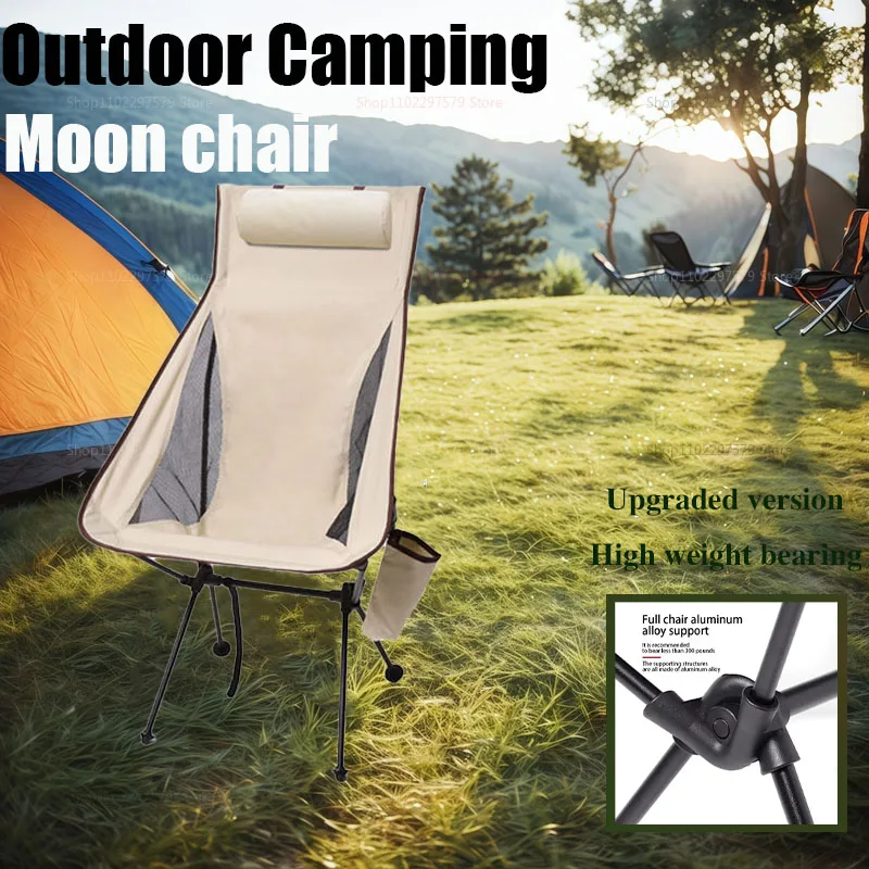 

2025 New Portable Camping Chair Ergonomic Curve With Headrest Side Pocket Water Cup Bag Outdoor Chair With Lightweight Materials