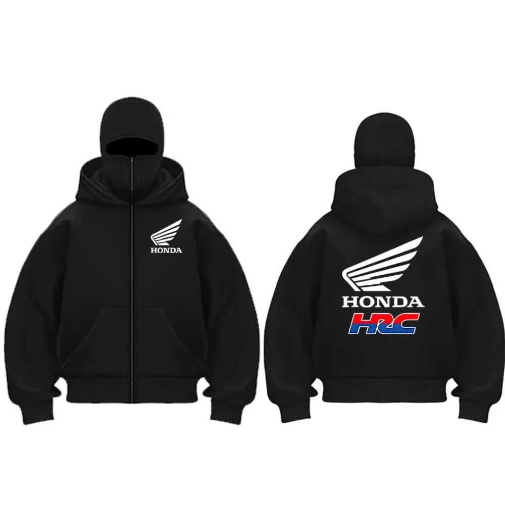 

Honda Wing Logo Print Motorcycle Jacket Hoodie Men's Double Hood Masked Pullover Sweatshirt Fashionable Cycling Clothing