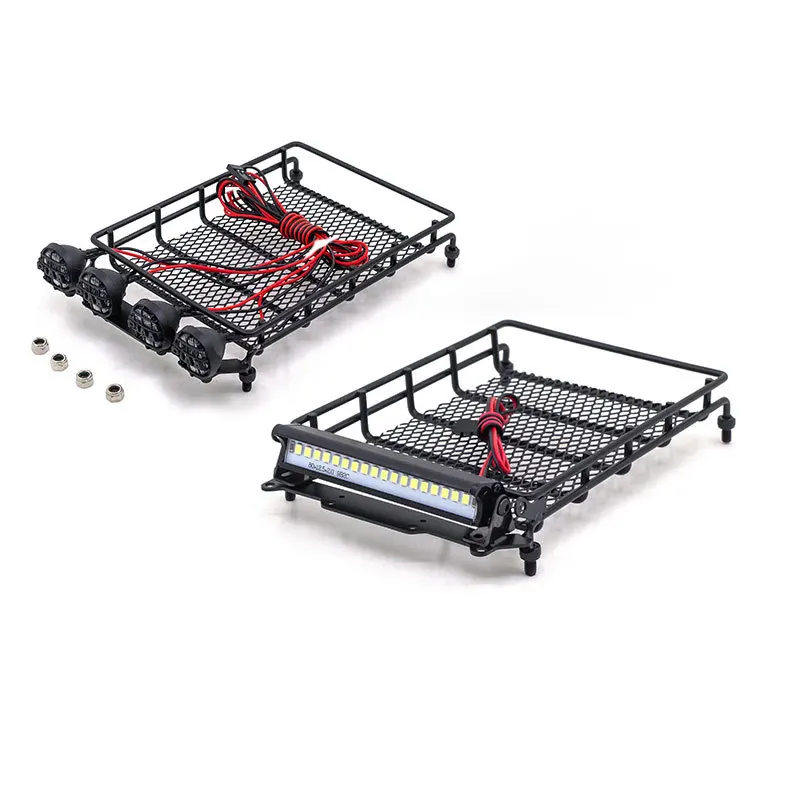 Mn Metal Roof Rack With Led Lights For 1:12 Scale Mn D90 Defender Rc 4wd Off Road Crawler Diy Upgrade Anti Collision Accessory