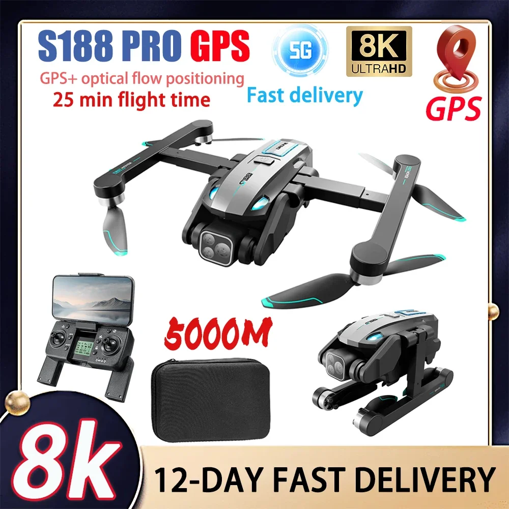 2024 S188 GPS FPV 5G Drone 8K HD Triple Camera Optical Flow Positioning Obstacle Avoidance Brushless Foldable RC Quadcopter Dron