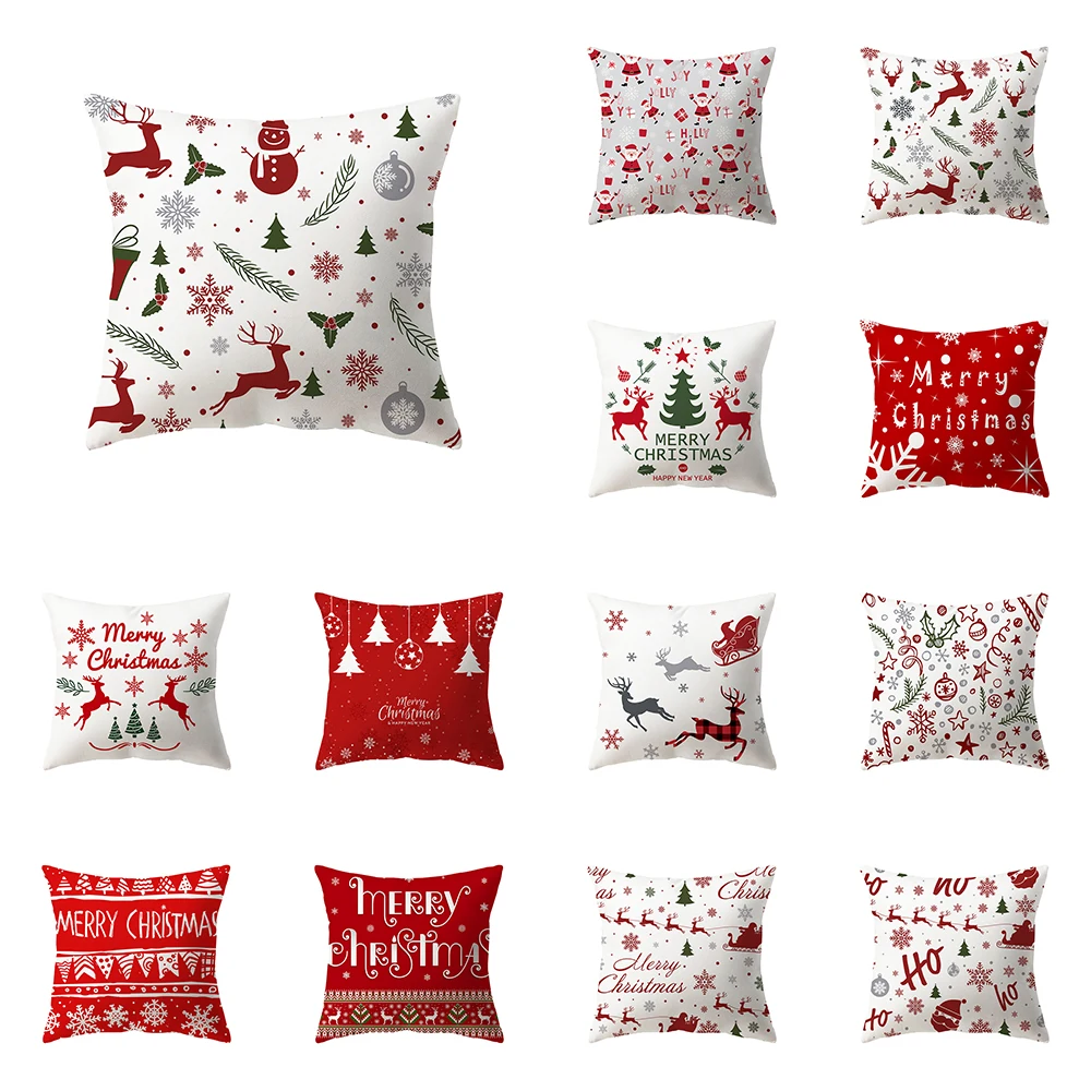 

Christmas Theme Snowflake Elk Print Pattern Cushion Cover Home Living Room Sofa Decoration Pillow