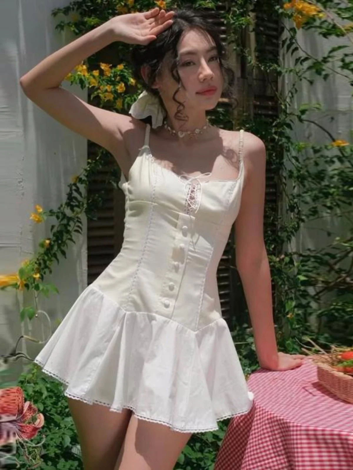 

Летнее платье Sweet And Spicy Pure Desire с бантом, цветными блоками, квадратным вырезом, без бретелек, А-силуэт, из смесового хлопка и нейлона