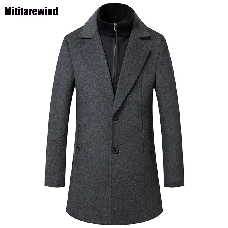 

Winter Woolen Coat for Men Causal Fashion Detachable Double Collar Single Breasted Wool Blends Coat England Style Mens Jacket