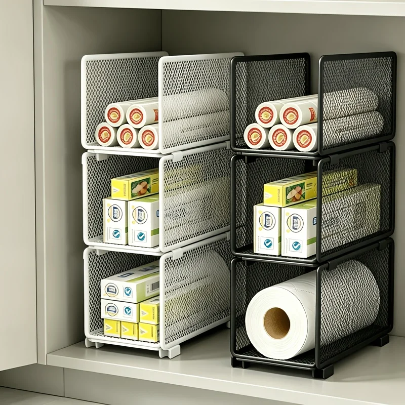 Stackable Kitchen Storage Baskets, Organizer For Kitchen Paper, Plastic Wrap, And Spice Jars, Household Cabinet Storage JJ2173