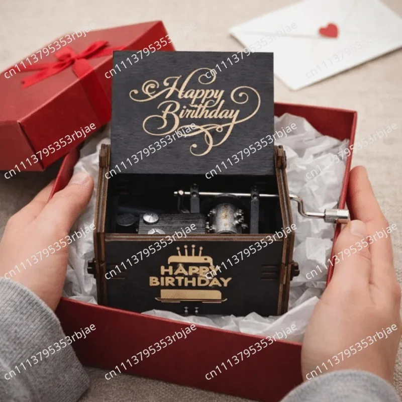 UV Painting Birthday Music Box Retro Laser Engraving Hand Crank Music Box Mechanical Spring Mechanical Music Box Holiday Gifts