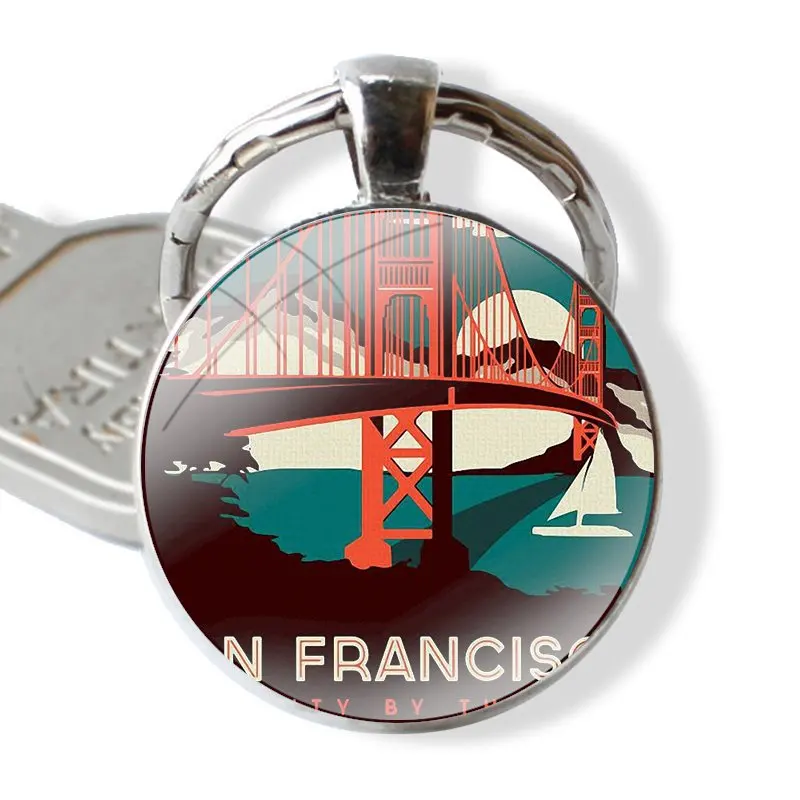 San Francisco Landscape 25mm Glass Cabohcon Keychain Key Rings for Women Men Jewelry Gift