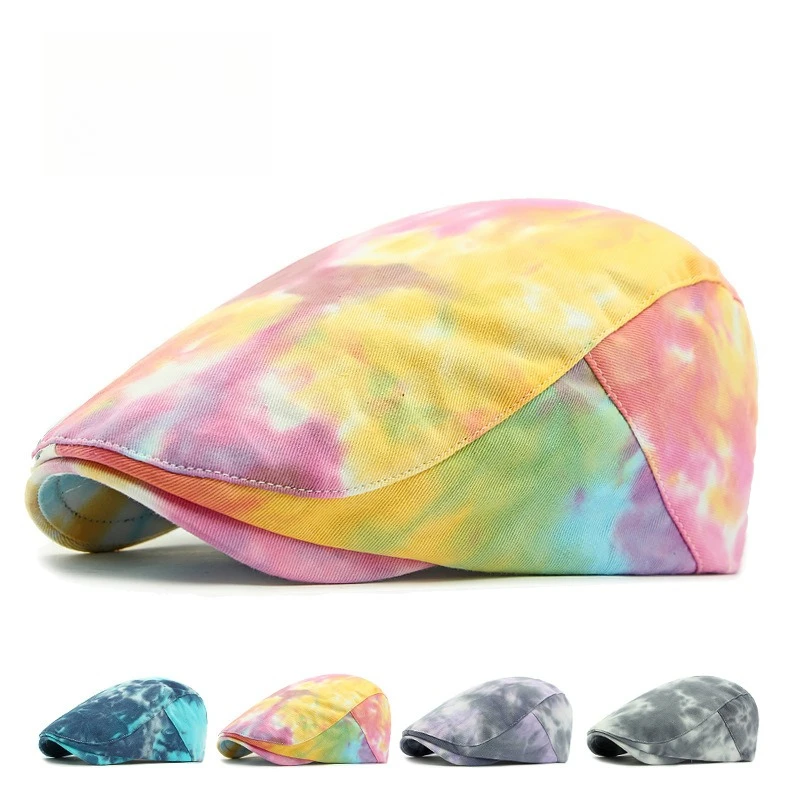 1pc Tie Dye Ivy Cap Men Women Newsboy Cap Adjustable Lightweight Breathable Forward Hat Street Fashion Outdoor Driving Beret Cap