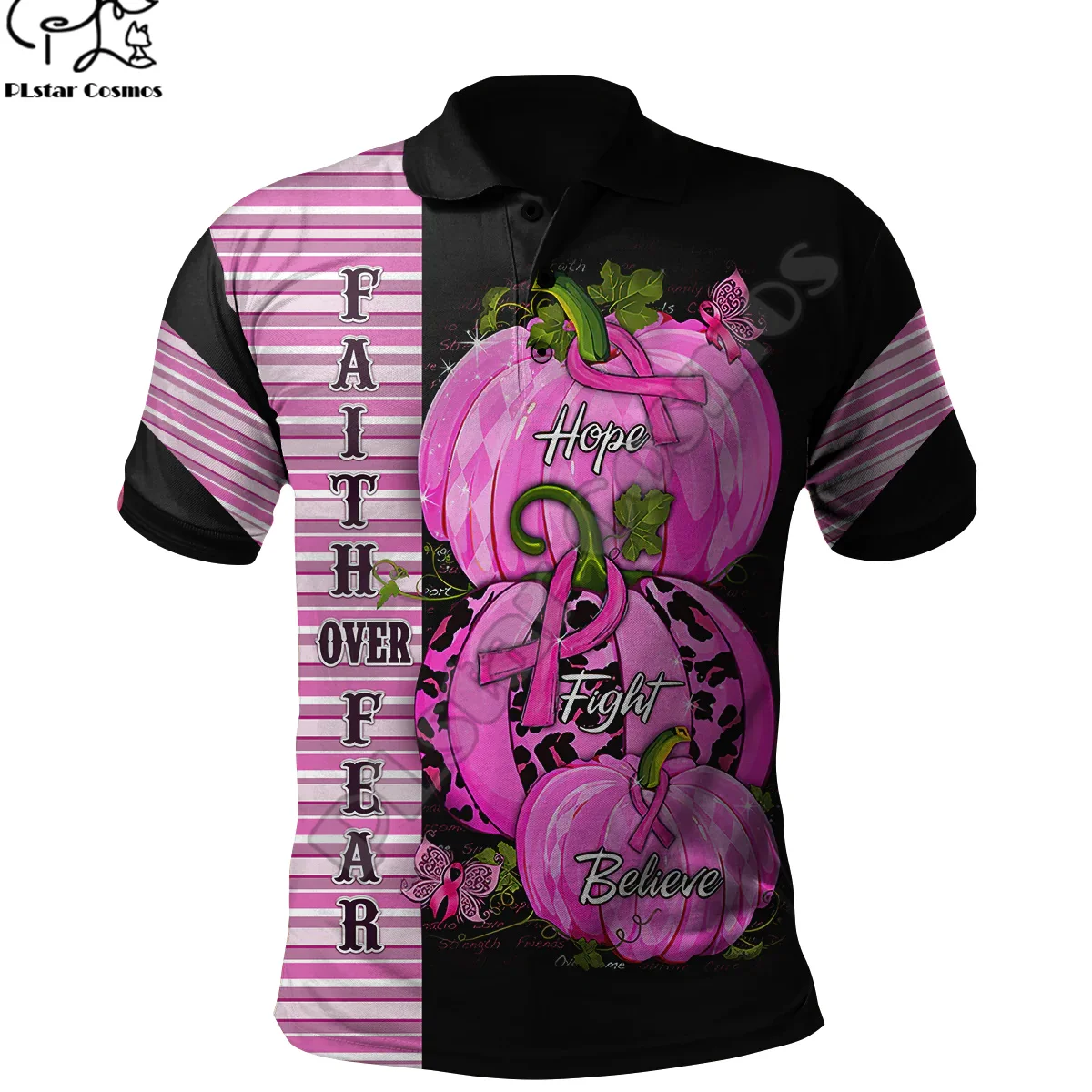 Girls Power Pink Tattoo Breast Cancer Fighter Retro 3DPrint Men/Women Summer Harajuku Casual Funny Polo Shirts Short Sleeves A1