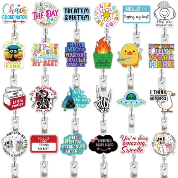 Acryl Vlam Schedel Zwarte Kat Intrekbare Badge Reel Id Badge Badge Badge Houder Cadeau Voor Arts Verpleegkundige Leraar Student