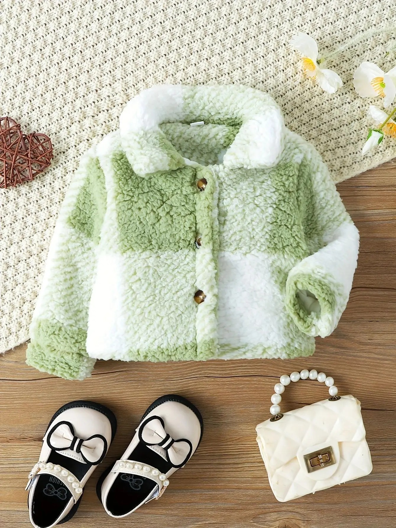 0-2 year old baby boys and girls autumn and winter style lapel plaid single breasted long sleeved plush jacket