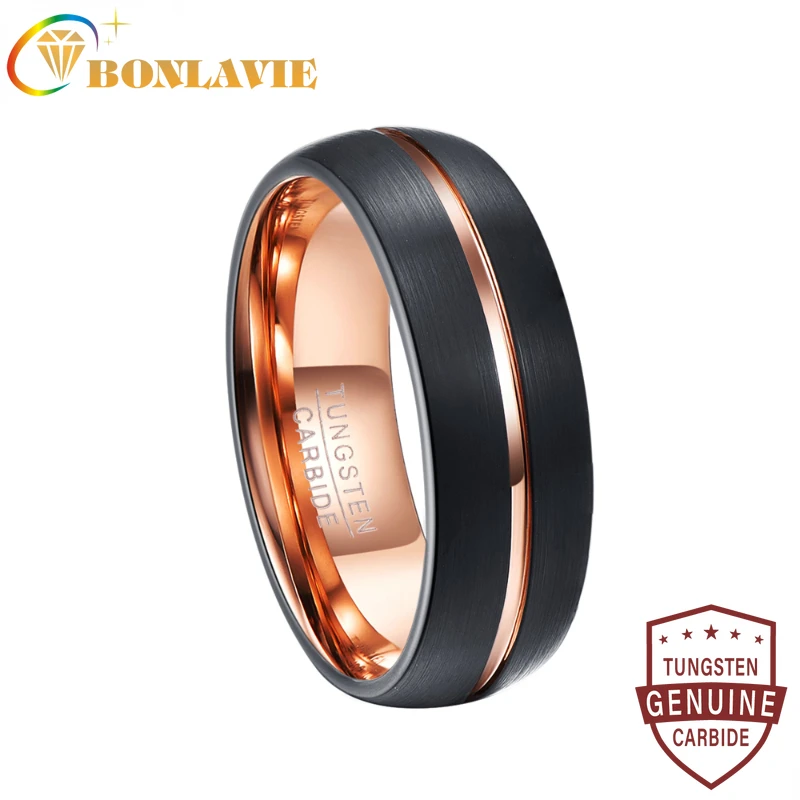 

BONLAVIE 8mm Tungsten Carbide Rings New Cool Charming Rose Gold Color Men's Fashion Jewelry Wedding Band Tungsten Steel Ring