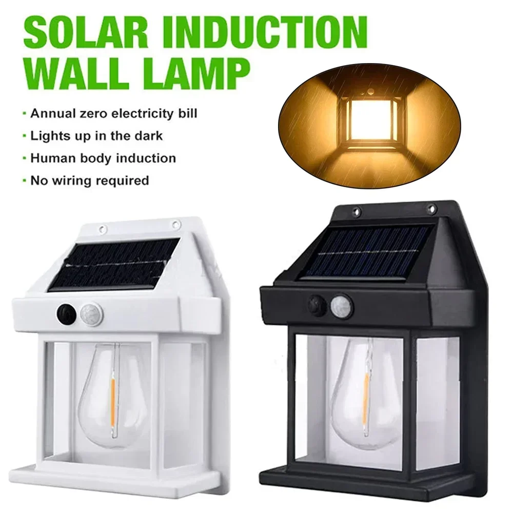 Solar Wall Light LED Motion Sensor Outdoor Wall Lamp Waterproof Lights Patio Garden 3 Mode Tungsten Filament Solar Charging Lamp