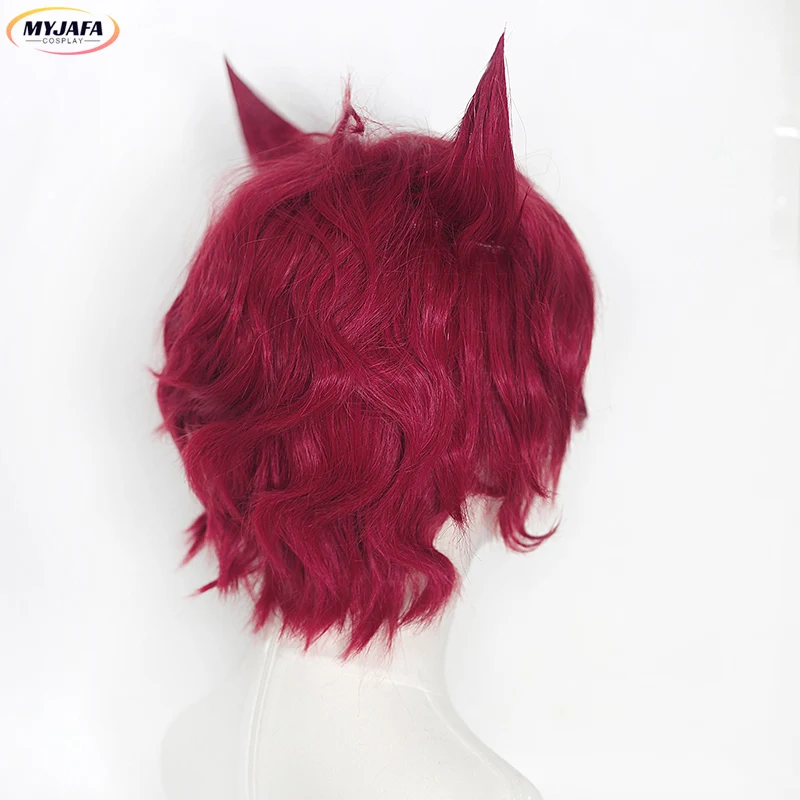 Sett Parrucca Cosplay Gioco LOL Heartsteel Sett 30 cm Breve Riccio Vino Rosso Parrucca Da Uomo Resistente Al Calore Capelli Sintetici Parrucche Anime + Protezione Della Parrucca