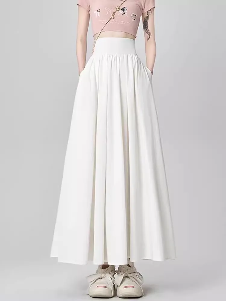 Solid Color Suit Skirt High Waist Medium Length Pleated Skirt Fashionable Versatile A-line Umbrella Skirt Spring Summer New